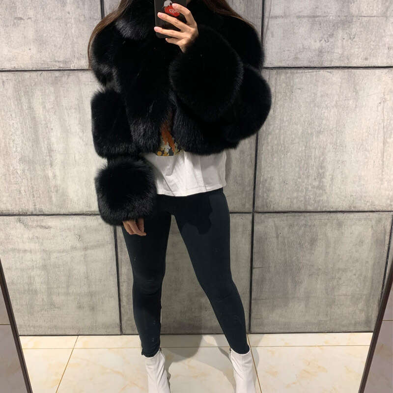 2023 Coat Women's Fashion Faux Fur Jacket With Patchwork Turn-Down Collar