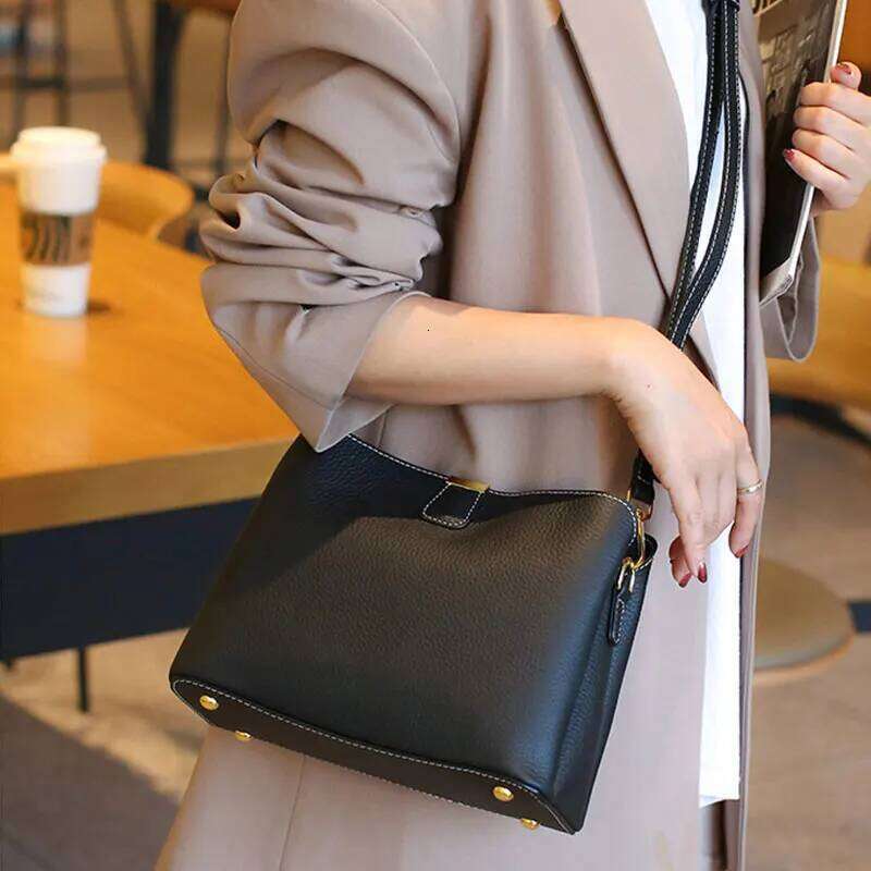 Genuine Leather Women's Designer Bucket Handbags High Quality Cowhide Women Shoulder Bag Fashion Crossbody Bags