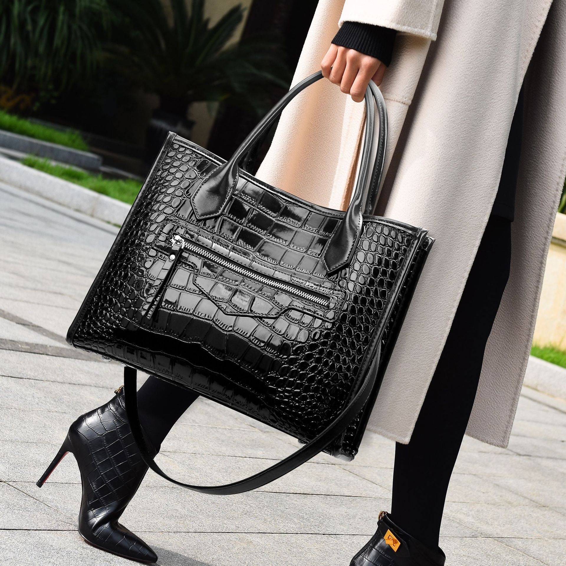 Tote American Style Crocodile Pattern High-end Fashion Commuter Bag Large Capacity Trade Handbag for Women