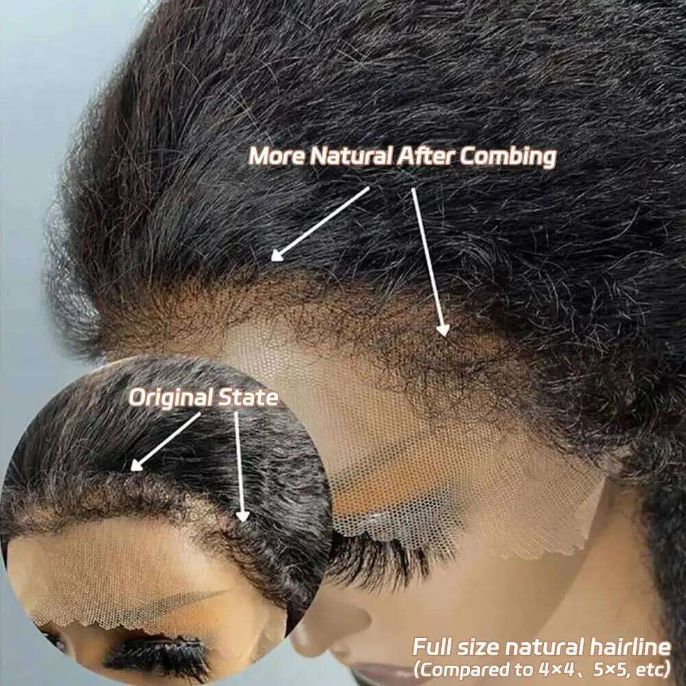 13x6 Front HD Transparent Kinky Straight Human Hair Glueless Lace Frontal Wigs for Women