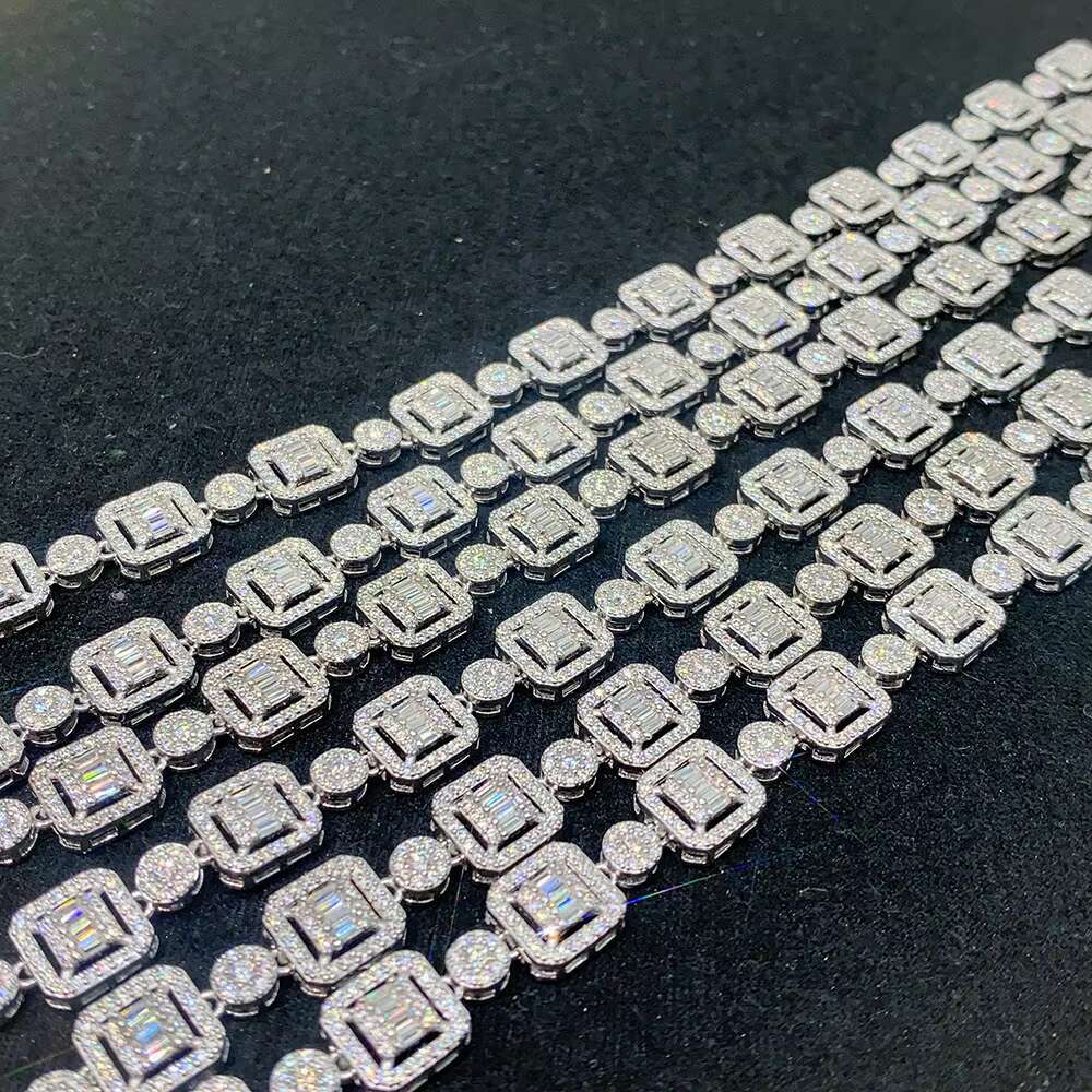 OACOCA 8MM Halo Diamond Style Iced Out Baguette Moissanite Diamond Iced OutTennis Link Chain Necklace