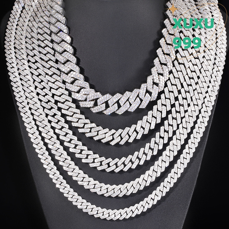 OACOCA Trendy Moissanite Necklace with 2-Row Iced Hip Hop Cuban Link Chain Silver Gold Plated Fine Jewelry Necklace Bracelet