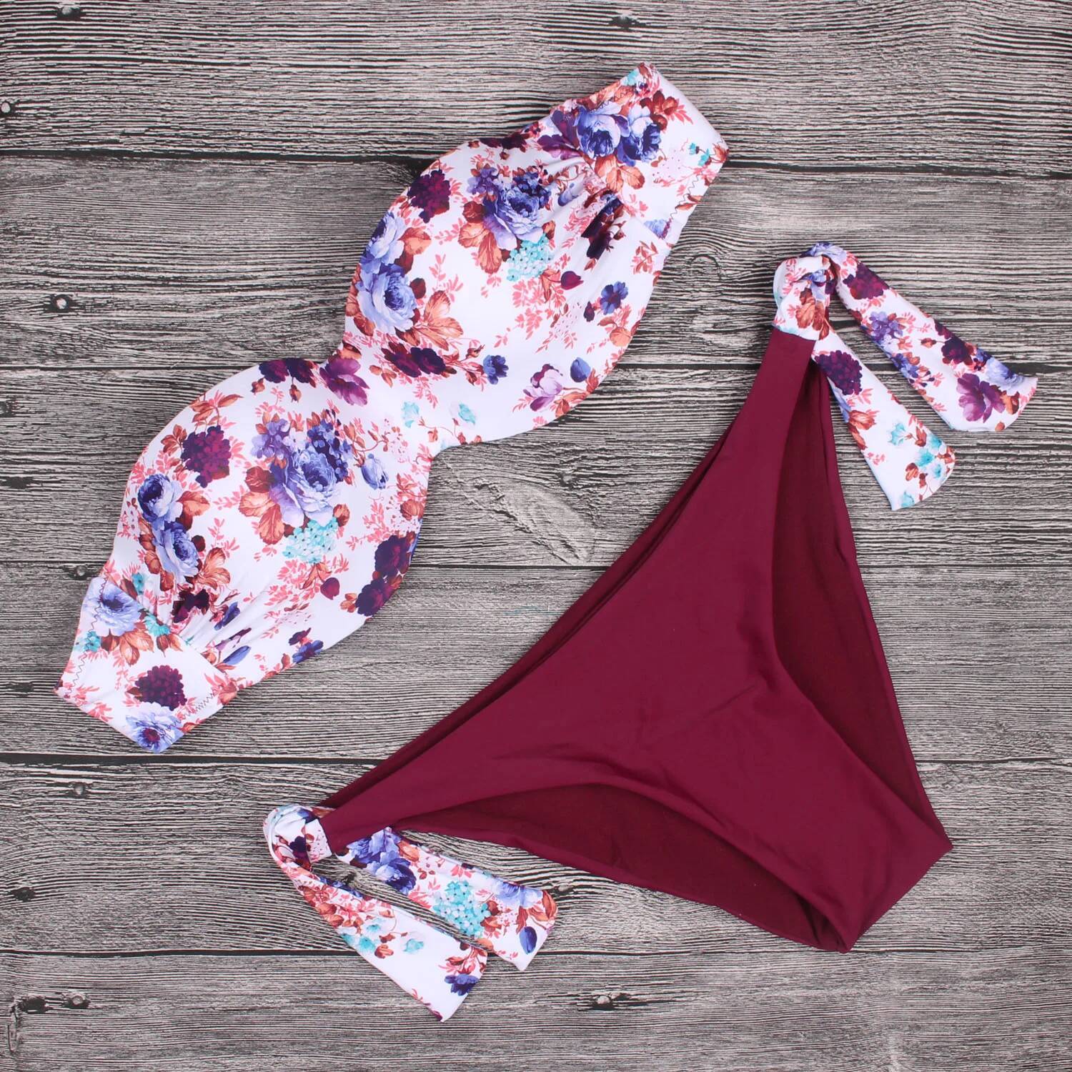 Womens Sexy Summer Style Beach Wear Push Up Halter Floral Brazilian Bathing Suit Bikini