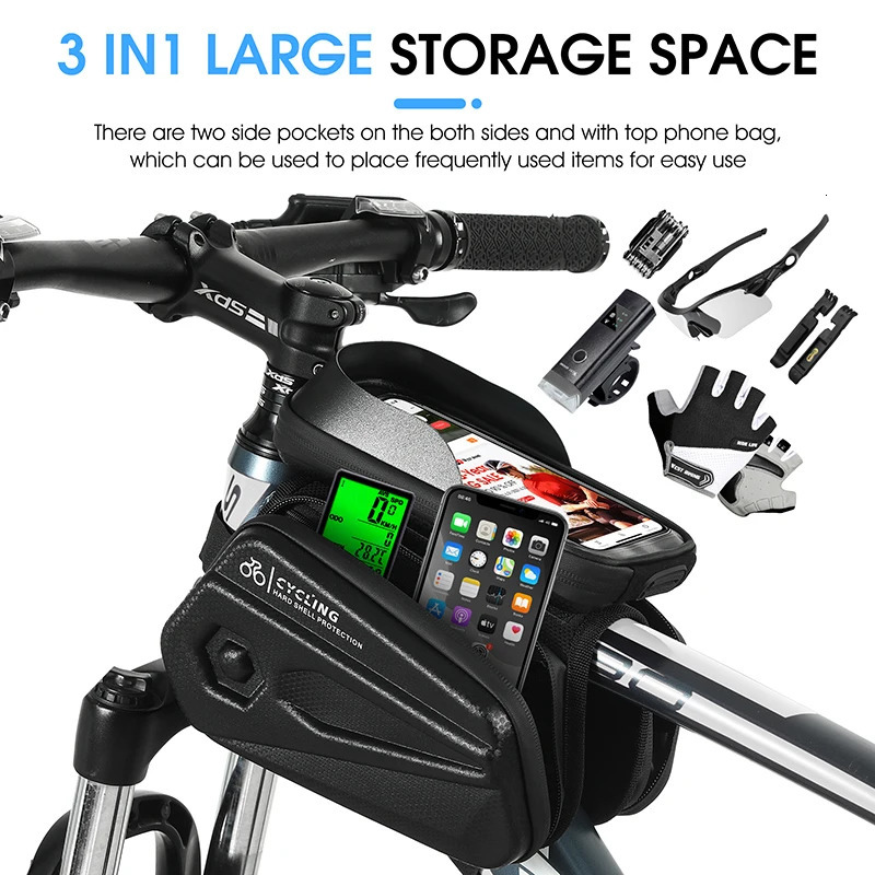 WEST BIKING Bicycle Bag Front Frame MTB Bike Bag Cycling Accessories High Quality Waterproof Touch Screen Top Tube Phone Bag 250610