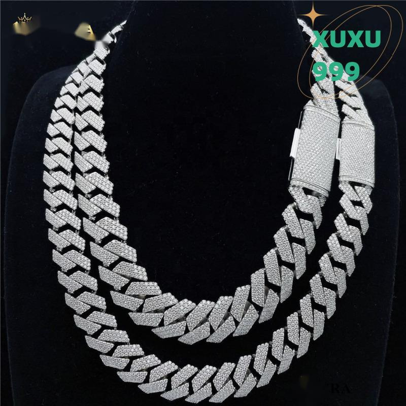 OACOCA 14MM S925 SterlingSilver Iced Out Moissanite Cuban Necklace 18k Gold Plated 16mm Wide Hip Hop Bling Moissanite Chain Men