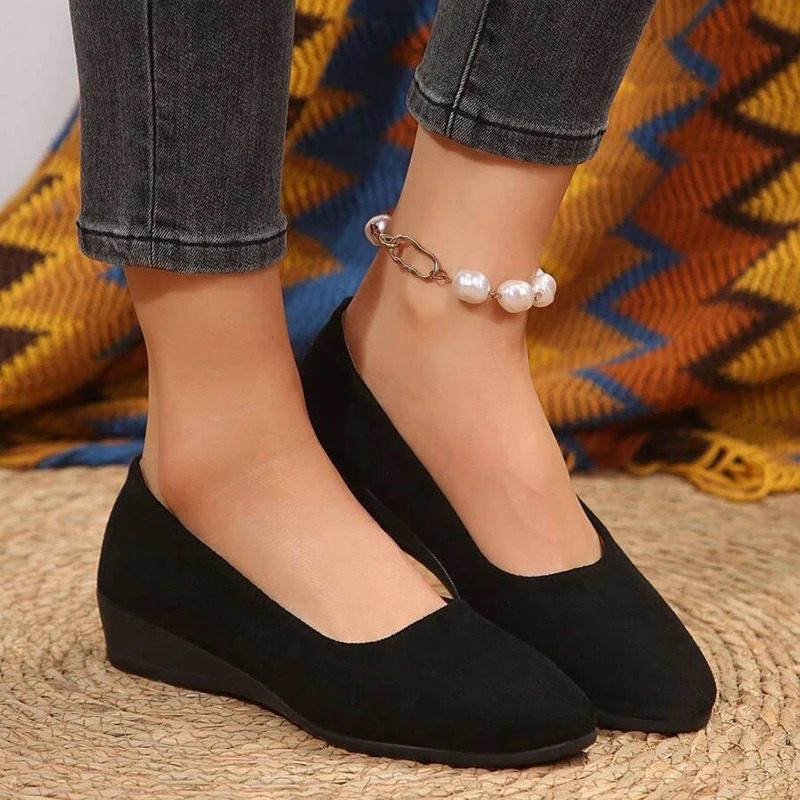 Classic Black Women Wedge Single Shoes Lightweight Slip On Office Work Shoes Woman Comfortable Soft Sole Casual Footwear Female 250603