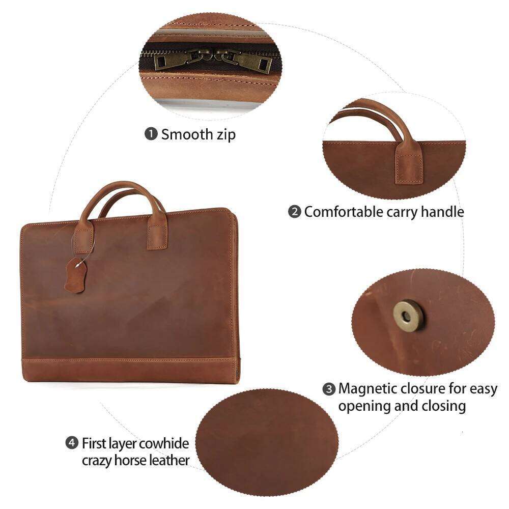 JOYIR Crazy Horse Leather Retro Men Briefcase For 15.6" Laptop 7.9" Ipad Handbag Business Portfolio Organizer Travel Office Bag