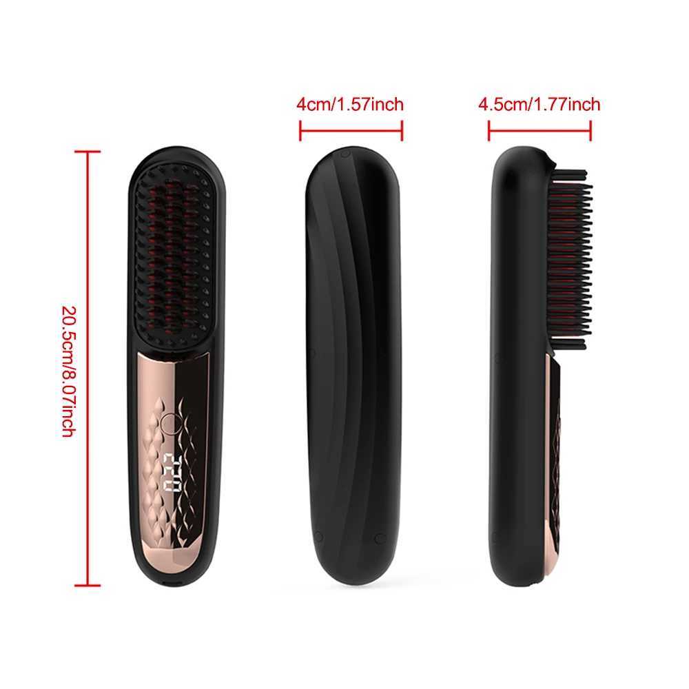Electric Hair Straightener Comb with LCD Display USB Rechargeable 4 Adjustable Heating Wireless Hair Straightening Comb Styling Tool W250610