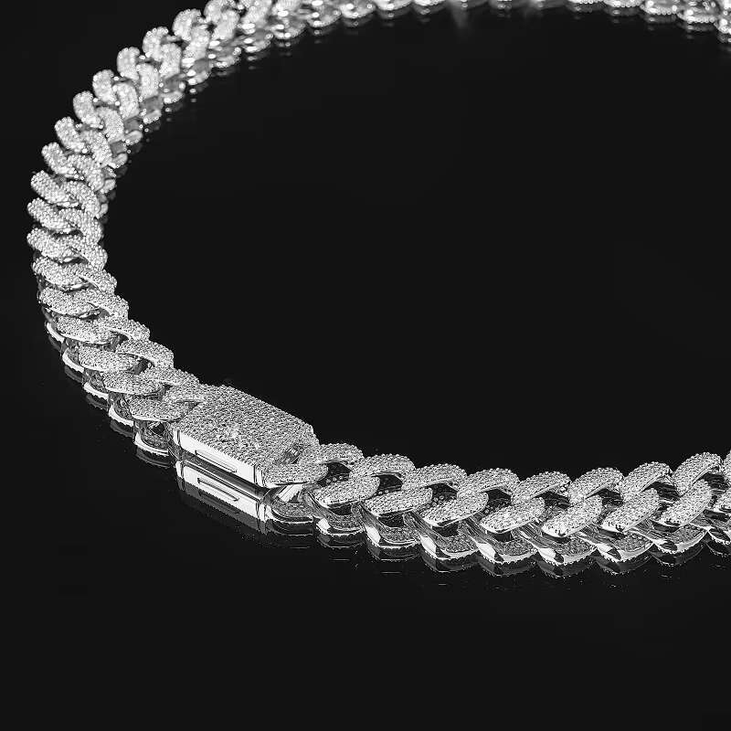 OACOCA Custom High Quality 925 Silver Cuban Link Chain 14mm Moissanite Hip Hop Jewelry Gold Plated Iced Out Cuban Man Necklace