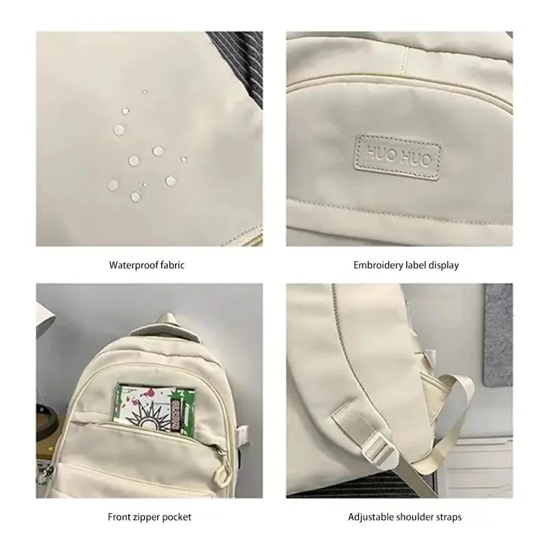 College Style Canvas School Bags For Solid Junior High School Student Schoolbag Korean Version Laptop Backpack Women 250606