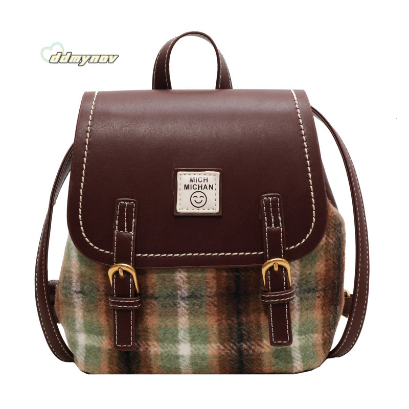 Autumn Winter Woolen Bag Women 2023 New Fashion Plaid Fashionable Handbag for College Students Trendy Small Backpack ddmynov