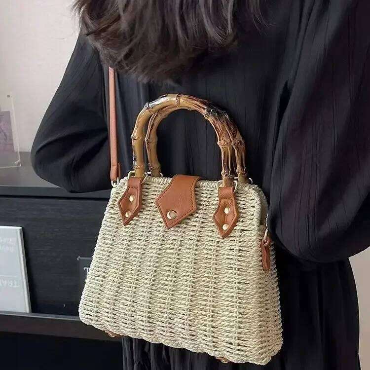 Fashionable Korean Crossbody New Style Handwoven Rattan Versatile Women's For Vacation Beach Bag