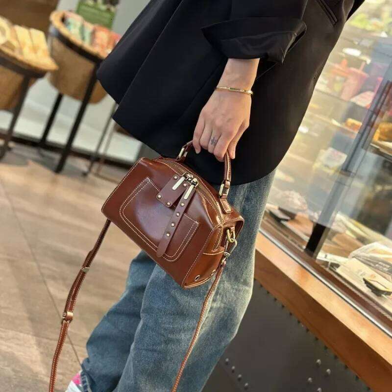 Fashion Crossbady Bolsas Mujer Boston Bags For Women Pillow Bag Female First Layer Cowhide Zipper Bolsos Commuter Handbags