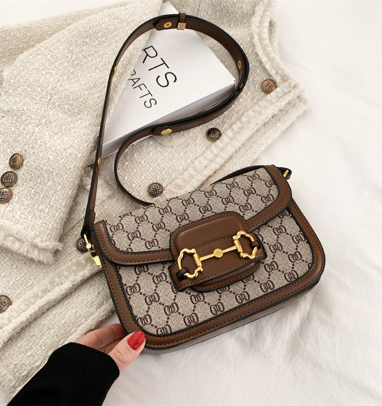 Free shipping 2025 new designer high-end women's bag fashion temperament printed small square bag saddle bag versatile shoulder crossbody bag bla