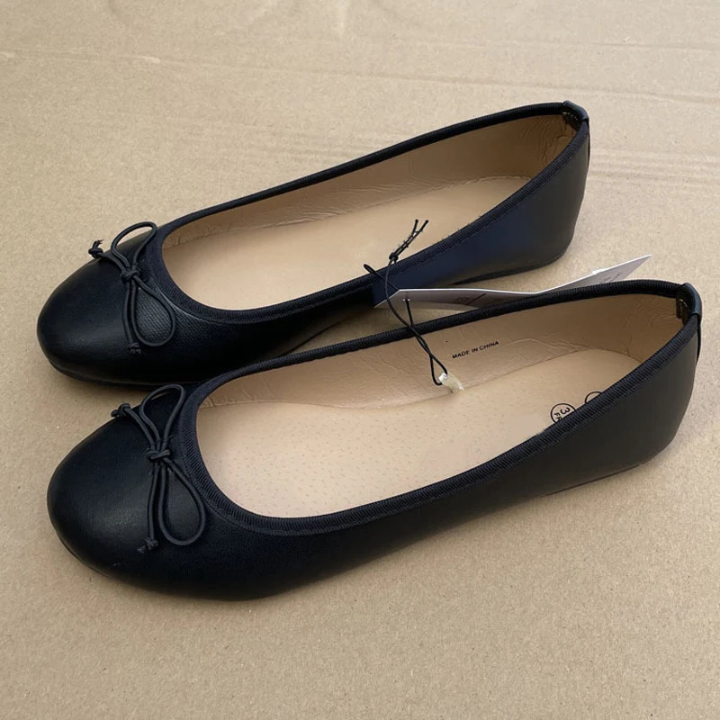 Elegant Bowknot Ballerina Womens Flat Round Toe Comfort Slip-On Ladies Loafers Leather Single Mules Shoes 250606