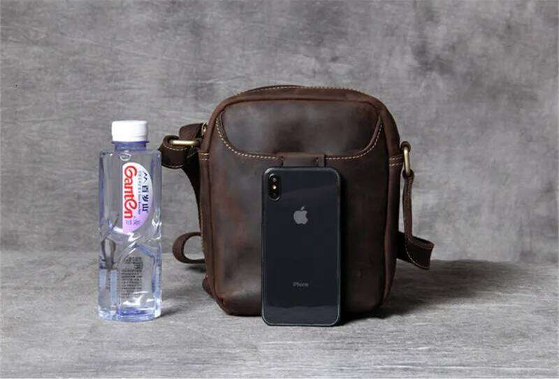 Vintage natural genuine leather men's small phone fashion casual crazy horse cowhide daily shoulder messenger bag