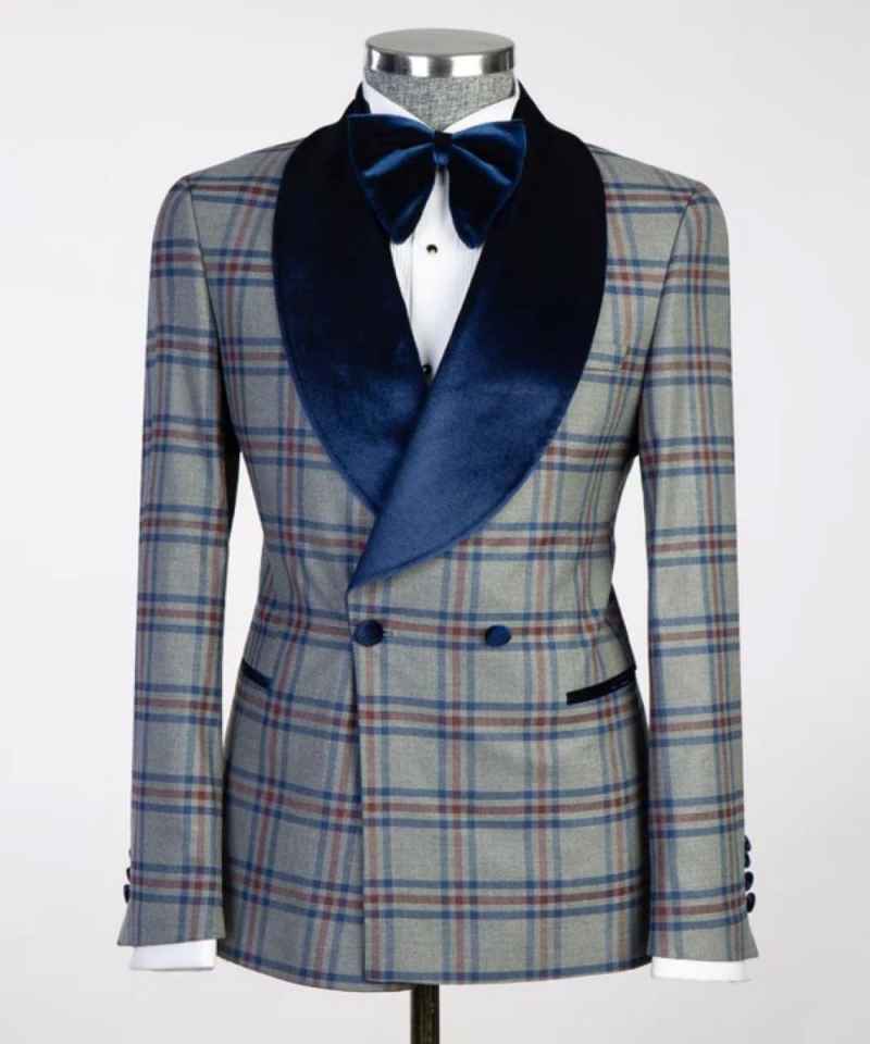 Vintage Check Wedding Tuxedos 1 Piece Set Jacket Double Breasted Men Suit Classic Fit Groom Wear Party Evening Suits Customized