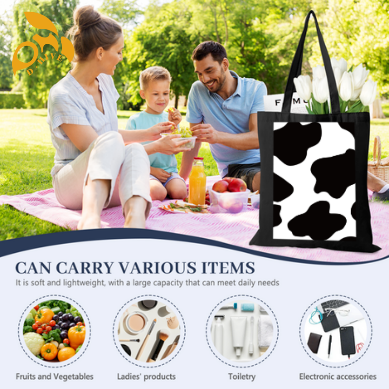 Leopard print Free shipping fashion designers Customized cow print high-quality black full-print canvas tote DIY