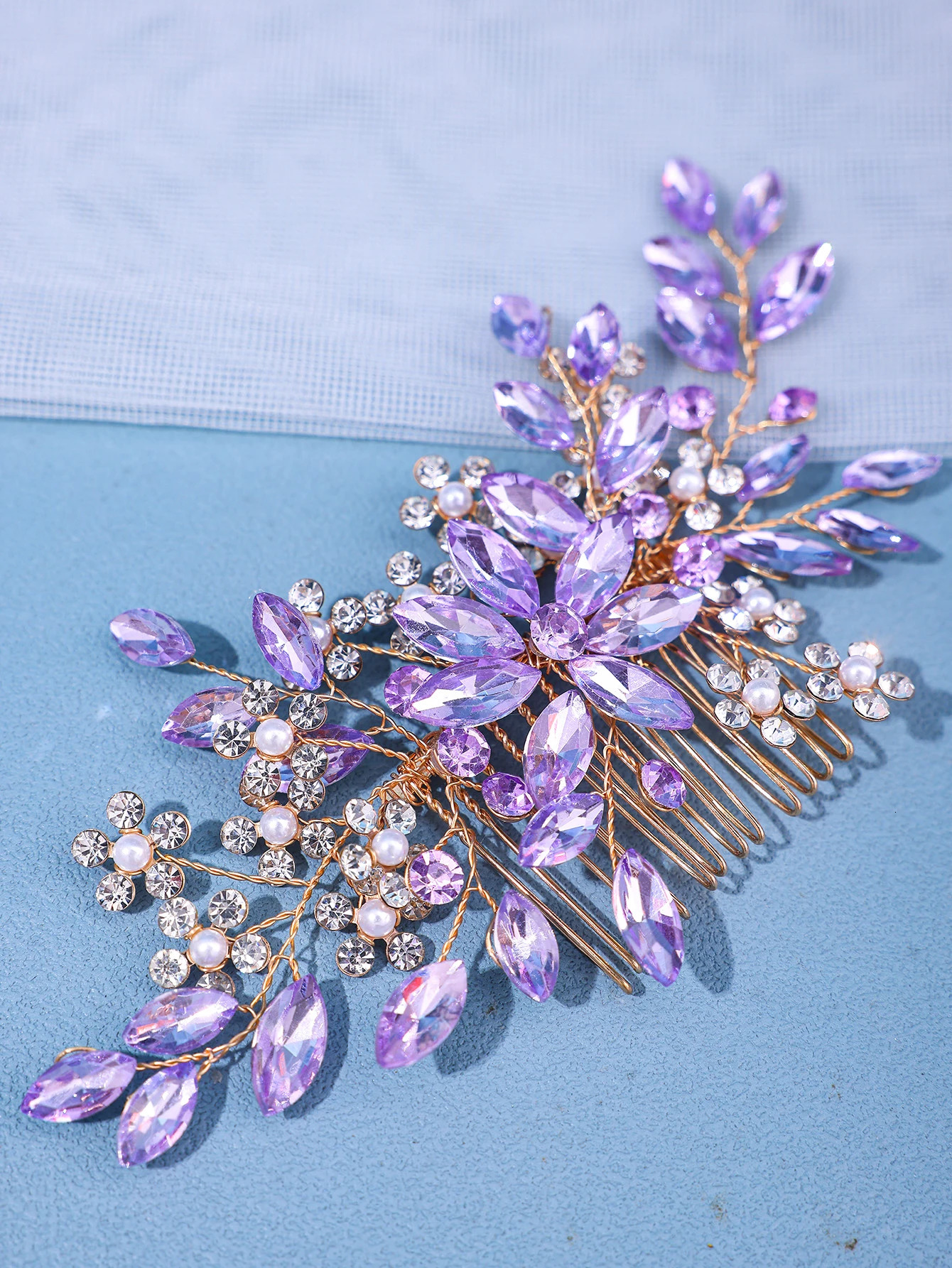 Womens Crystal Pearl Hair Comb Rhinestone Flower Leaf Hairpin Bridal Wedding Headband Tiara - Jewelry Comb Pin Accessory 250610