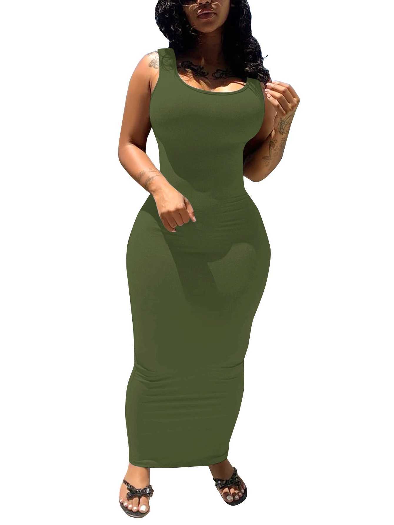 Elegant and slimming! Solid color sleeveless long dress - slim fit stylish and versatile. XJ250610