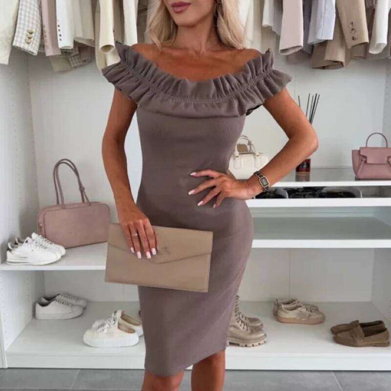 Temperament Lady Commuting Mini Dresses Sexy Slash Collar Solid Color Slim Short Elegant Sleeveless High Waist Party Dress