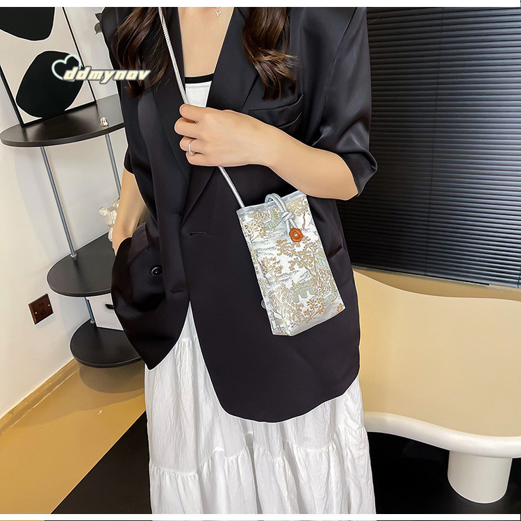 New Chinese Style National Trend Mobile Phone Small Women's Fresh Niche Single Shoulder Crossbody Bag Lightweight Coin Purse ddmynov