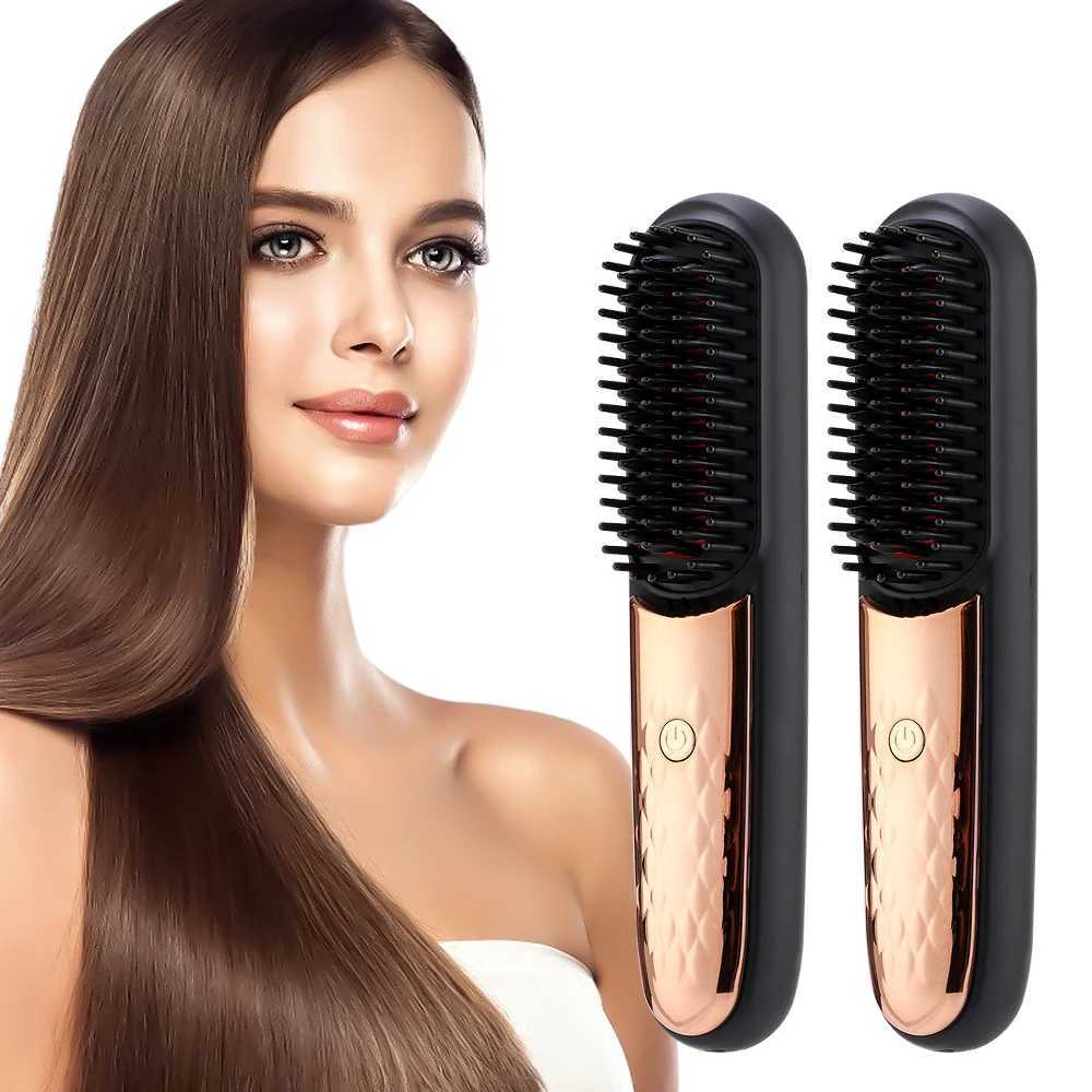 Portable Wireless Straight Hair Comb LCD Display Negative Ion Hair Straightener Styling Comb Smoothing Nourish Hair USB Rechargeable W250610