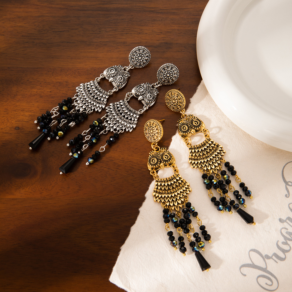 Vintage Ethnic Inspired Owl Tassel Earrings Bohemian Style Statement Jewelry with Retro Sophistication