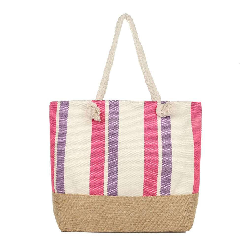 Large Capacity Women's Shoulder 2024 New Canvas Vertical Striped Tote Beach Bag