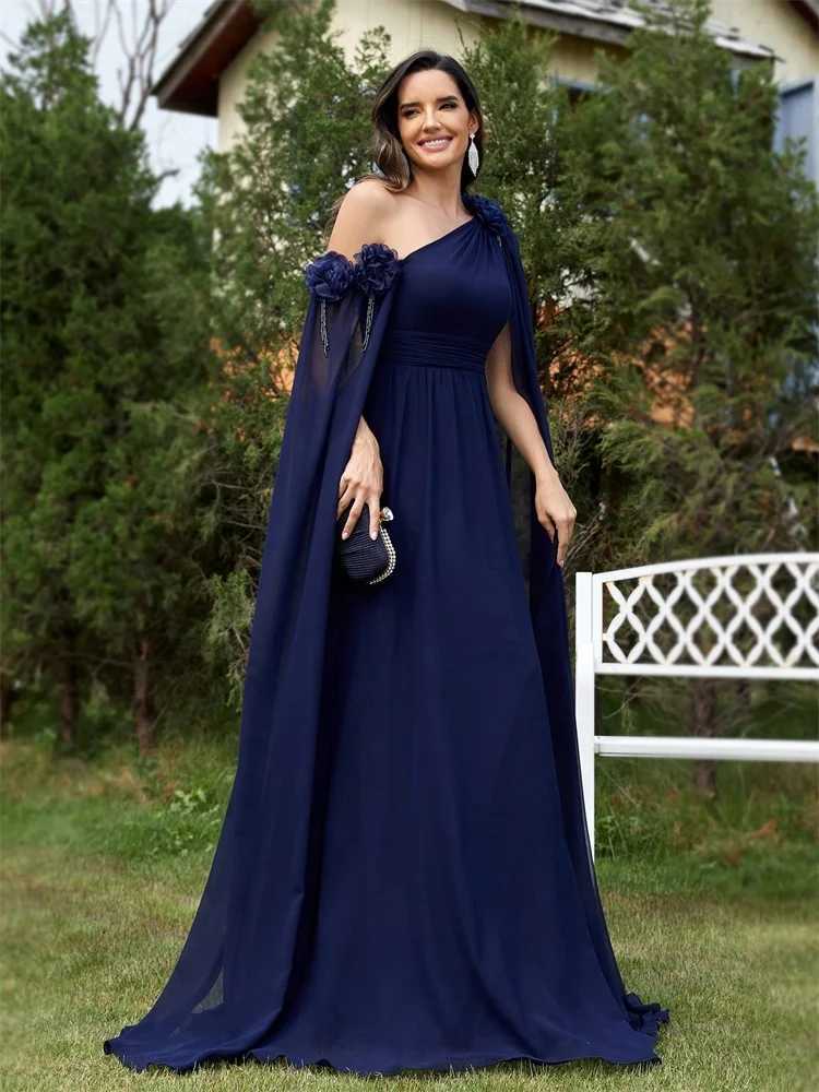 Luxury Chiffon Streamer Navy Evening Dress Long Elegant Dress Bridesmaid Party Prom Arabian Flower Cocktail Graduation Gowns XJ250610