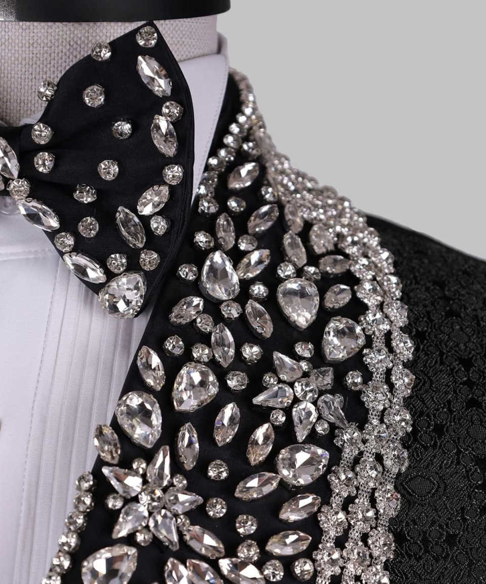 Exquisite Crystal Wedding Tuxedos 2 Piece Set Jacket Pants Jacqusrd Men Suit Shawl Lapel Customized Groom Wear Party Suits