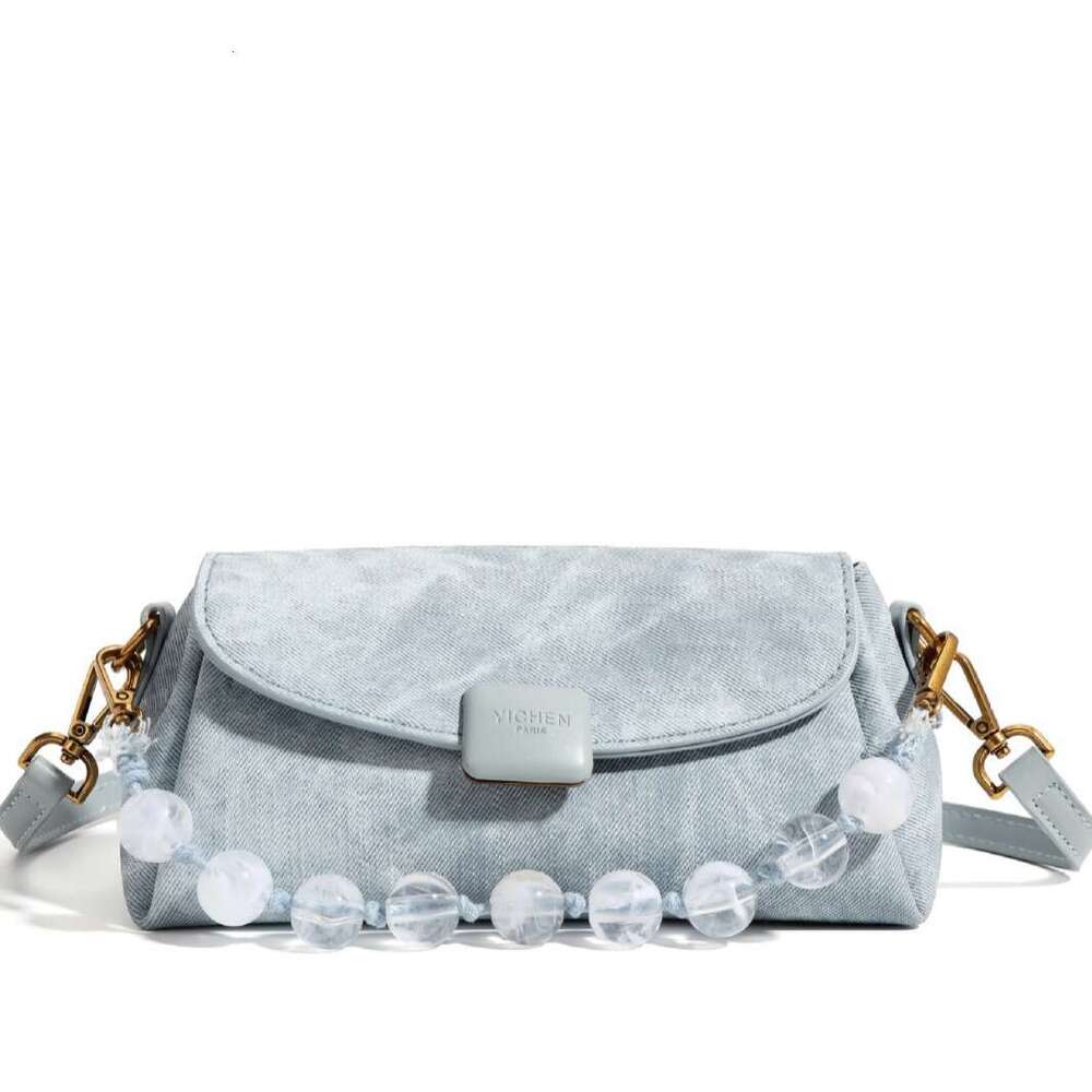 2025 New Soft Leather Women's Fashion Beaded Handbag Niche Versatile Shoulder Multi-Compartment Crossbody Bag Blue Pink