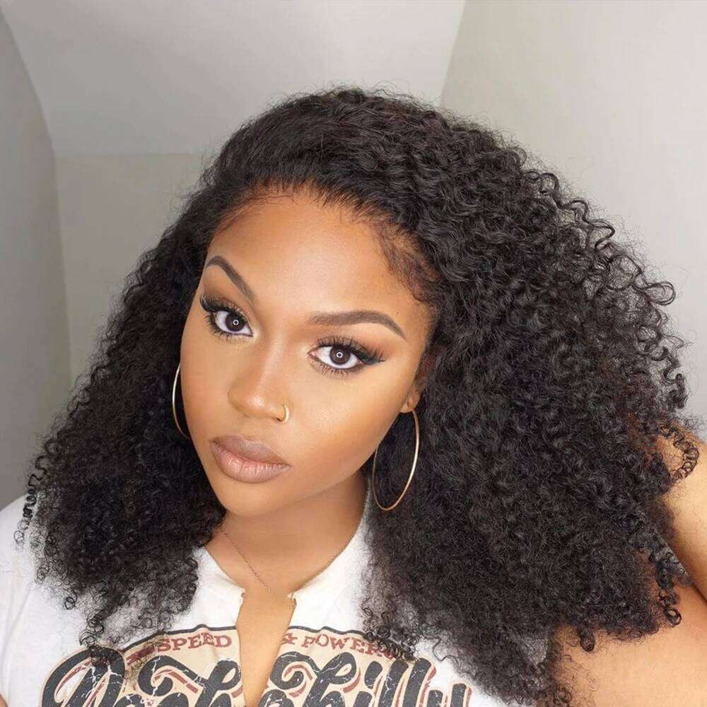 Afro With 4c Kinky Edges 250 Density 13x4 Lace Front Wig Short Curly Human Hair Wigs Pre-Plucked