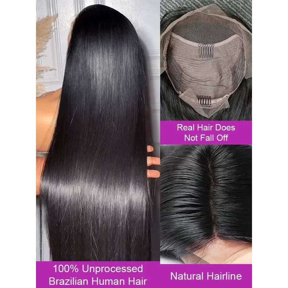 250% Density 13x4 13x6 Frontal 30 36 Inch Brazilian Straight Hd Lace Front Human Hair Wig Prepluck