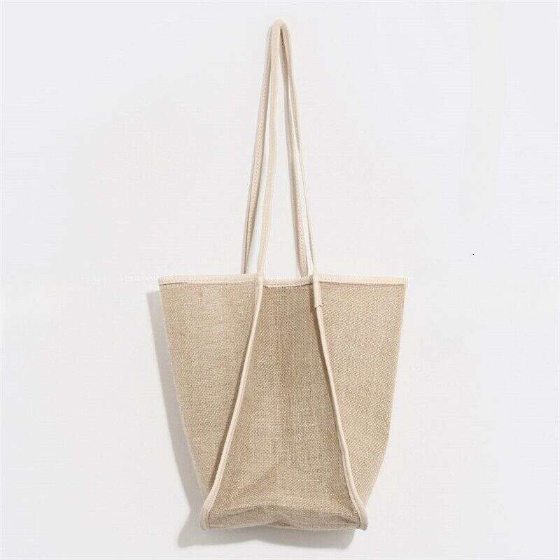 Korean Style Patchwork Color-Block Bucket for Women Versatile Cotton Linen Canvas Shoulder Underarm Large Capacity Mother-Daughter Tote Bag Trendy
