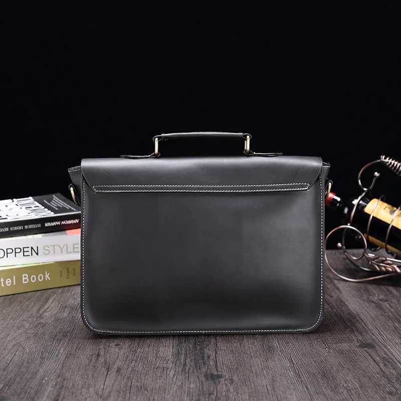 Mens Briefcase Crazy Horse PU Leather Vintage Student Satchel School Office Tote Handbag Shoulder Business Shoulder Womens Bag W250610
