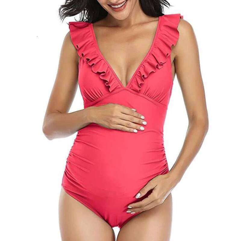 Swimsuit One Piece Ruffle V Neck Swimwear Lace Up Back Bathing Suit Monokini Maternity Beach Bikini SPA