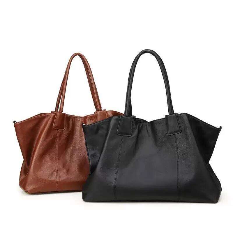 Fashion Large Handbag Women Soft Genuine Leather Shoulder Bags Simple Design Composite Bag Female Casual Shopping Tote