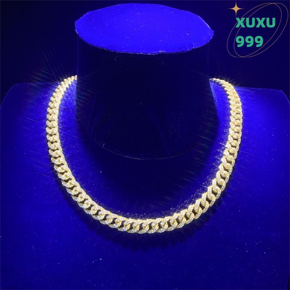 OACOCA Cuban Mens Necklaces Silver 14k White Gold Moissanite Stone Setting Jewelry Vermeil Iced Out 9mm Cuban Link Chain