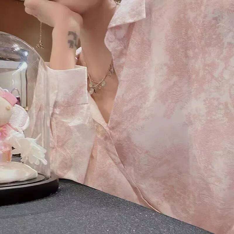 Pink Floral French Style Women's Thin Autumn New Design Sensation Lazy Sunscreen Shirt Trendy Button-Up Casual Top