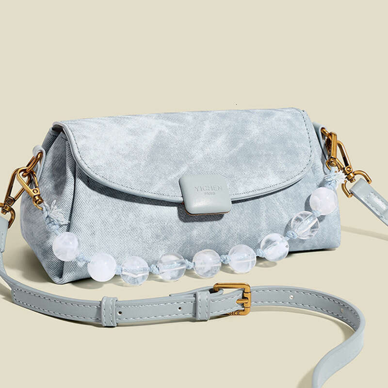 2025 New Soft Leather Women's Fashion Beaded Handbag Niche Versatile Shoulder Multi-Compartment Crossbody Bag Blue Pink