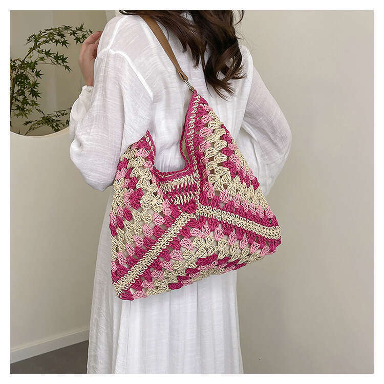 Straw Beach Tote New Spring Summer Large Capacity Woven For Women Single Shoulder Hollow Straw Bag Vacation Beach Sand Straw Large Tote