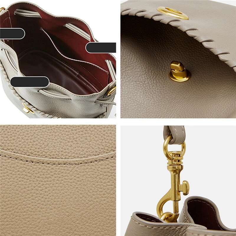 Burminsa Cow Genuine Leather Drawstring Bucket Small Shoulder Crossbody Bags For Women 2025 Designer Tote Ladies Handbags
