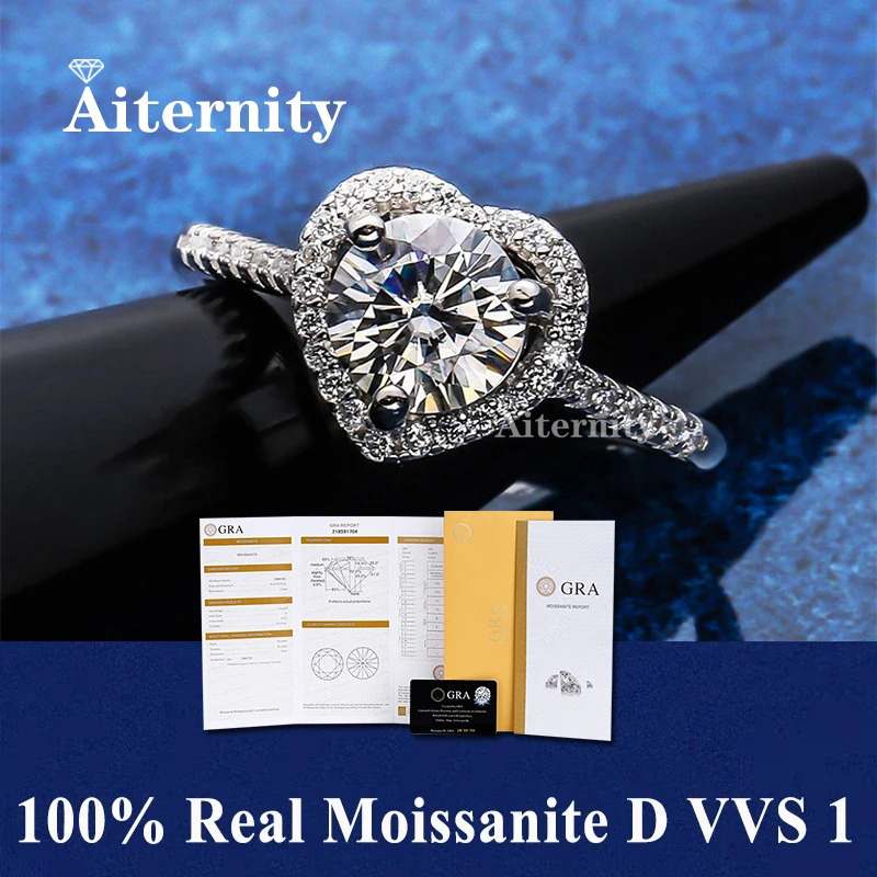 100% Real Ring D VVS1 Pass Diamond Test Pen Adjustable Size S925 Sliver GRA Certificate Wedding Rings for Women 250610