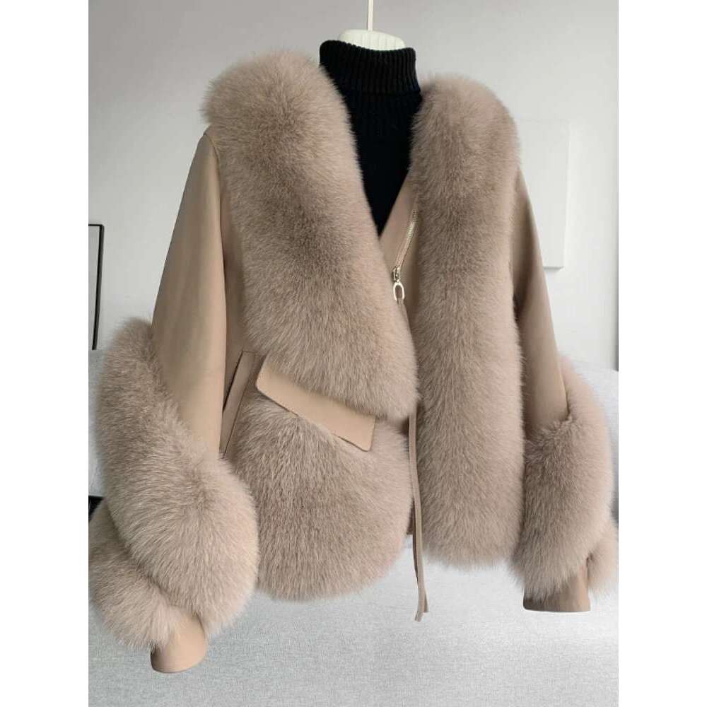 CXFS 2022 Real Coat Winter Jacket Women Natural Fox Fur Genuine Leather Outerwear Streetwear Locomotive Thick Warm New