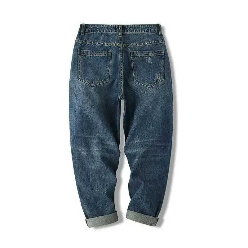 Mens Cowboy Pants Straight Mens Jeans Cropped Trousers Korean Fashion Y2k Vintage Y 2k Loose Cotton 2024 Autumn Stylish Luxury M250610