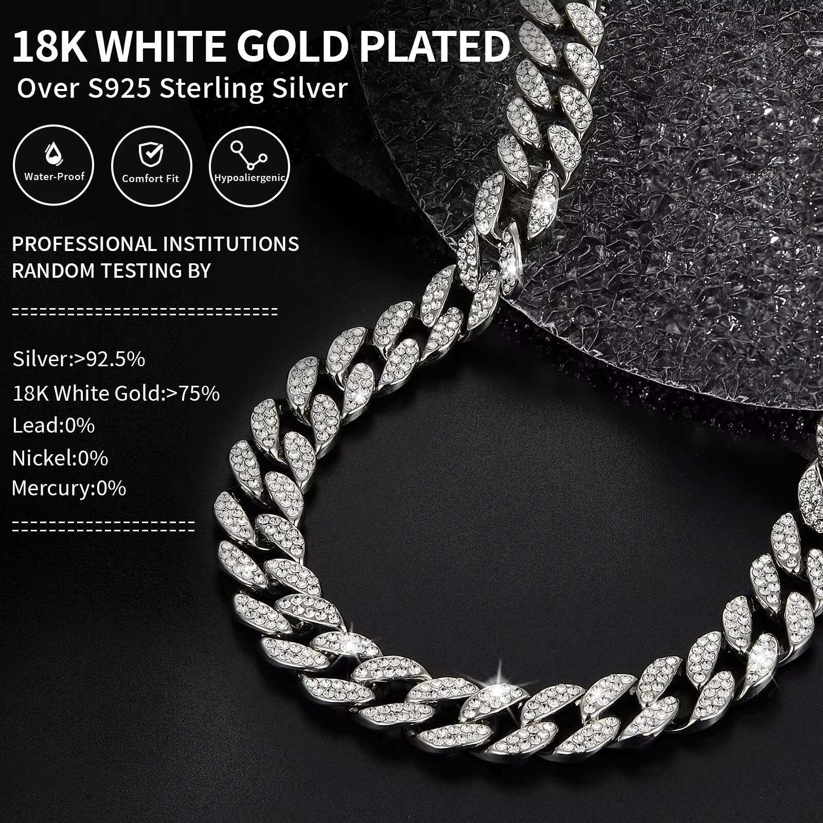 OACOCA Huiyue Cuban Chain Hiphop Jewelry Necklace S925 Silver Necklace Iced Out ZIRCON Cuban Chain Necklace