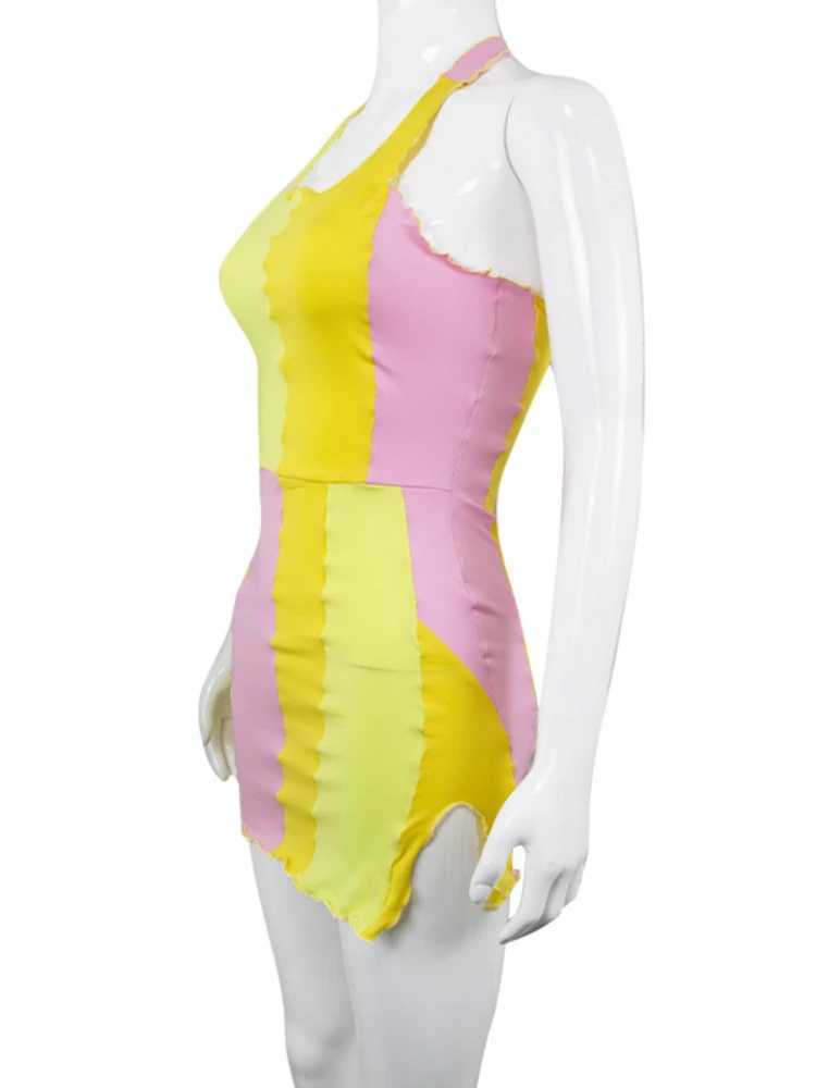 Sexy Contrast Stitching Halter Slim Bodycon Dress Women Sleeveless Off Shoulder Skinny Dress Elegant Club Party Dresses XJ250610