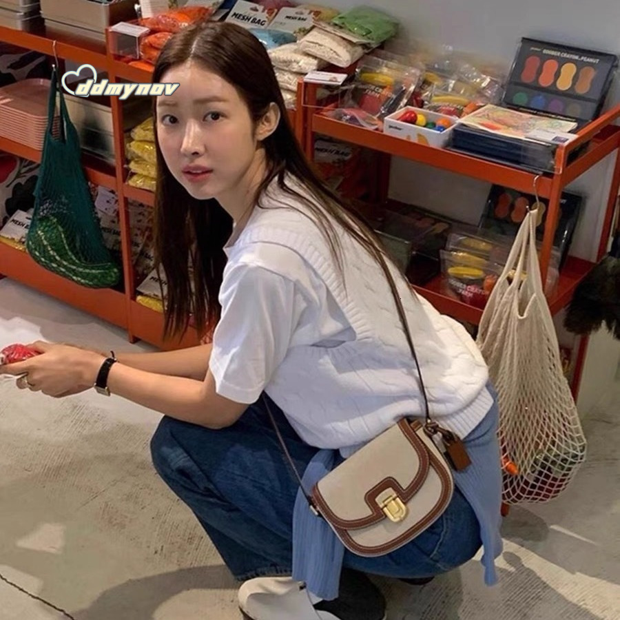 2025 Autumn New Korean INS Niche Color-Block Single Shoulder Crossbody Saddle Versatile Underarm Small Bag for Women ddmynov