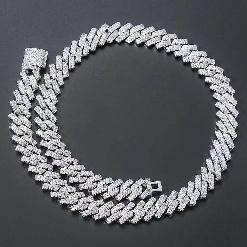OACOCA Rose Gold Plated Two Tone Iced Out 13mm 925 Sterling Silver Pass Diamond Tester Hip Hop Jewelry Vvs Moissanite Cuban Link Chain
